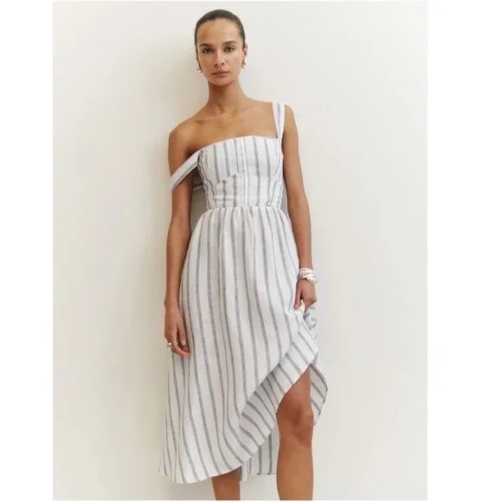 Reformation White and Blue Tagliatelle Dress